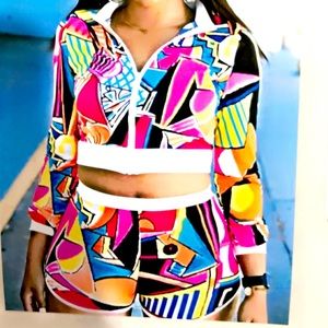 Colorful Women’s Short Set Thin Polyester Type Material Fabric (Brand New)